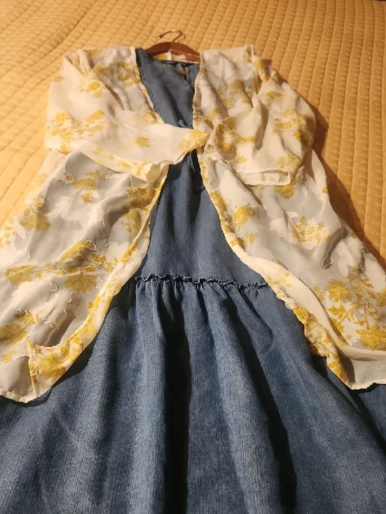 Lands' End Sleeveless Chambray Drawstring Maxi Denim Dress - Picture 7 of 12